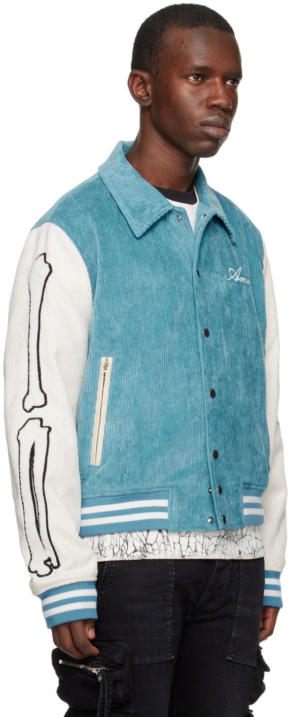 Amiri o1w1db11224 Bones Varsity Bomber Jacket in Blue/White Size US L / EU 52-54 / 3 - 3 Thumbnail