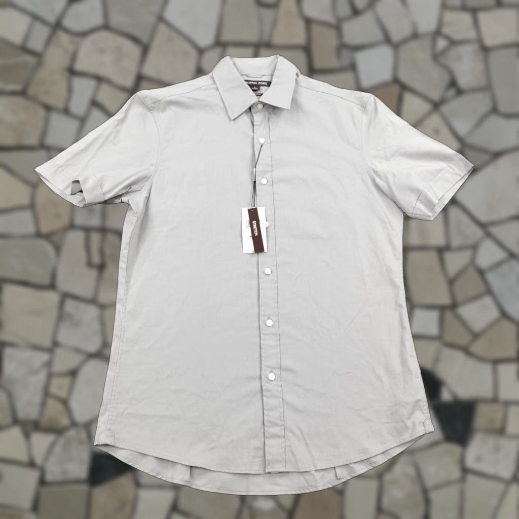 Michael Kors MICHAEL KORS Shirt Men Small Gray Short Sleeve Button-Down Trim Stretch Flex NEW Size US S / EU 44-46 / 1 - 1 Thumbnail