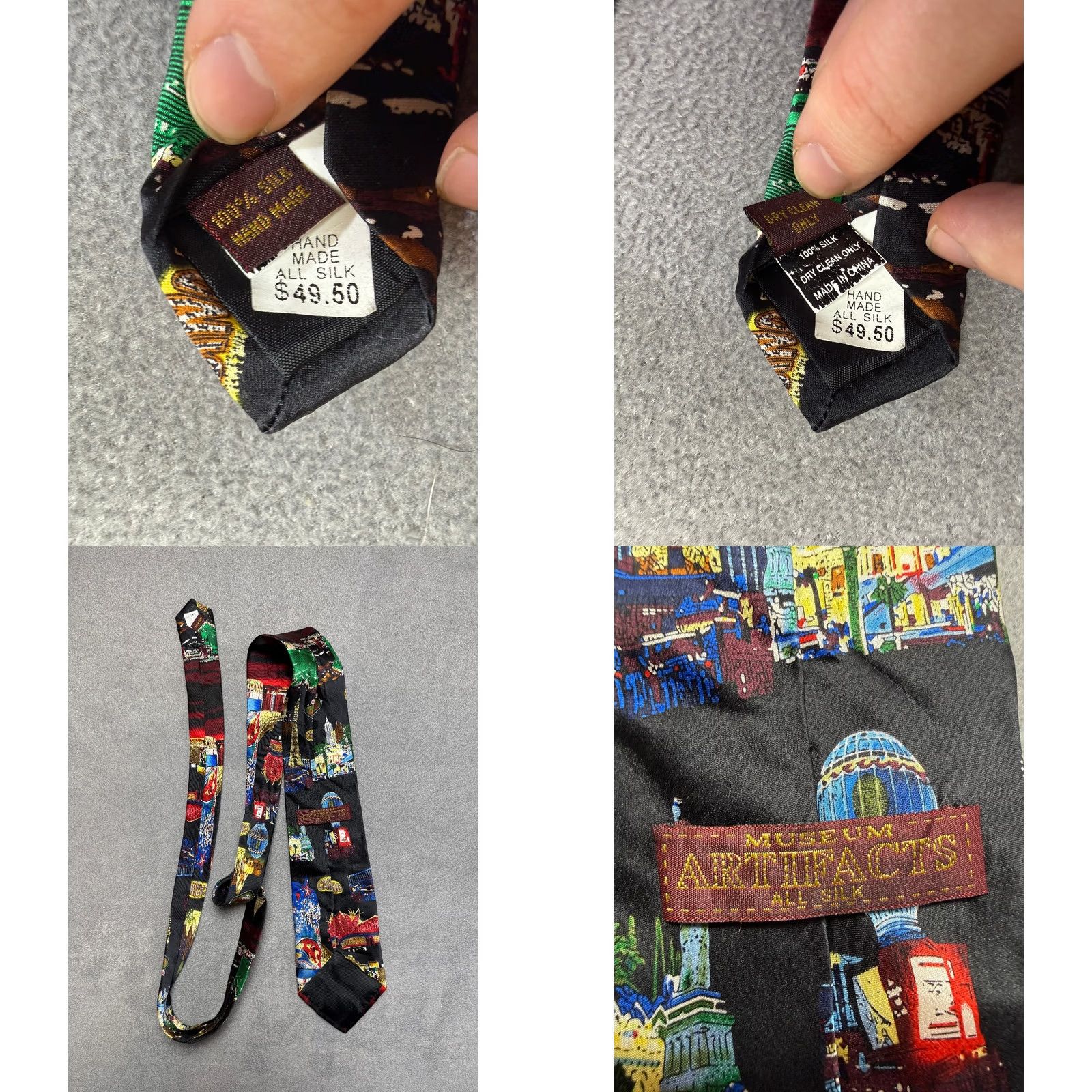 Vintage VINTAGE Museum Artifacts Tie Mens Las Vegas Nights Handmade Silk Neck All Size ONE SIZE - 8 Thumbnail
