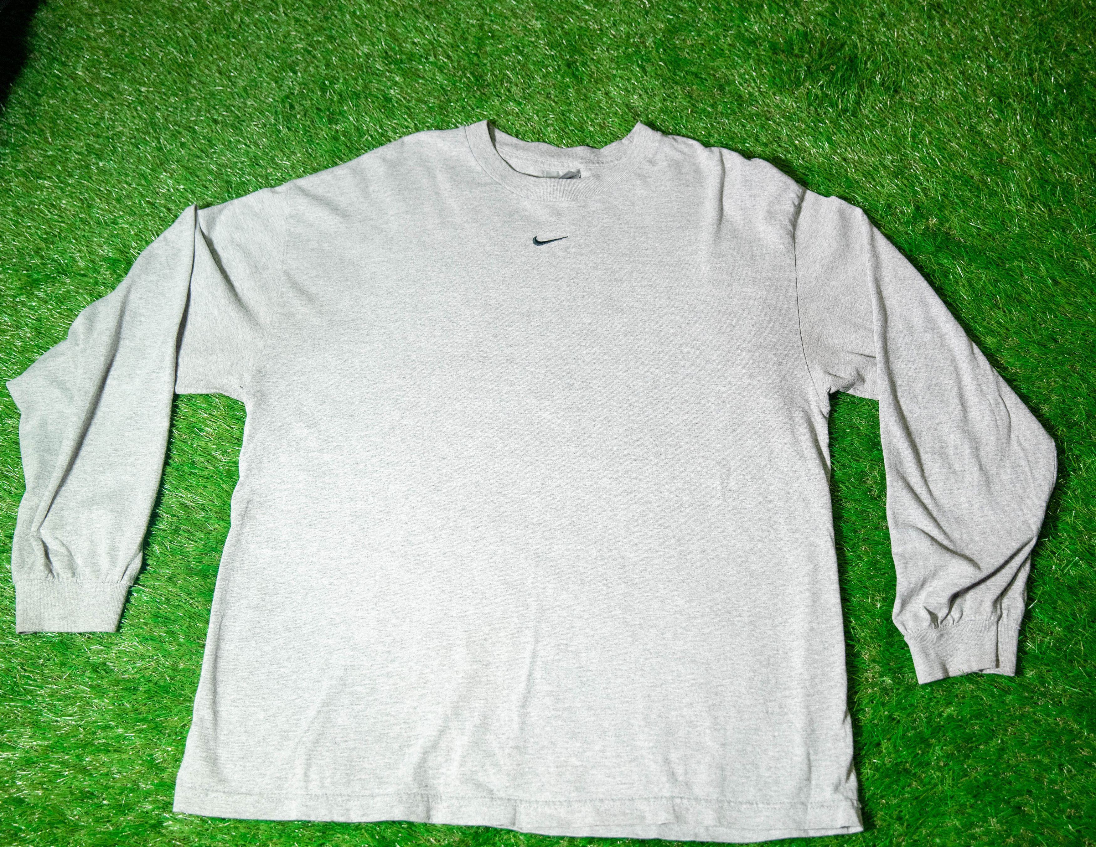 Nike Nike Center Swoosh Long Sleeve Shirt Grey Y2K Minimal Size US XL / EU 56 / 4 - 1 Thumbnail