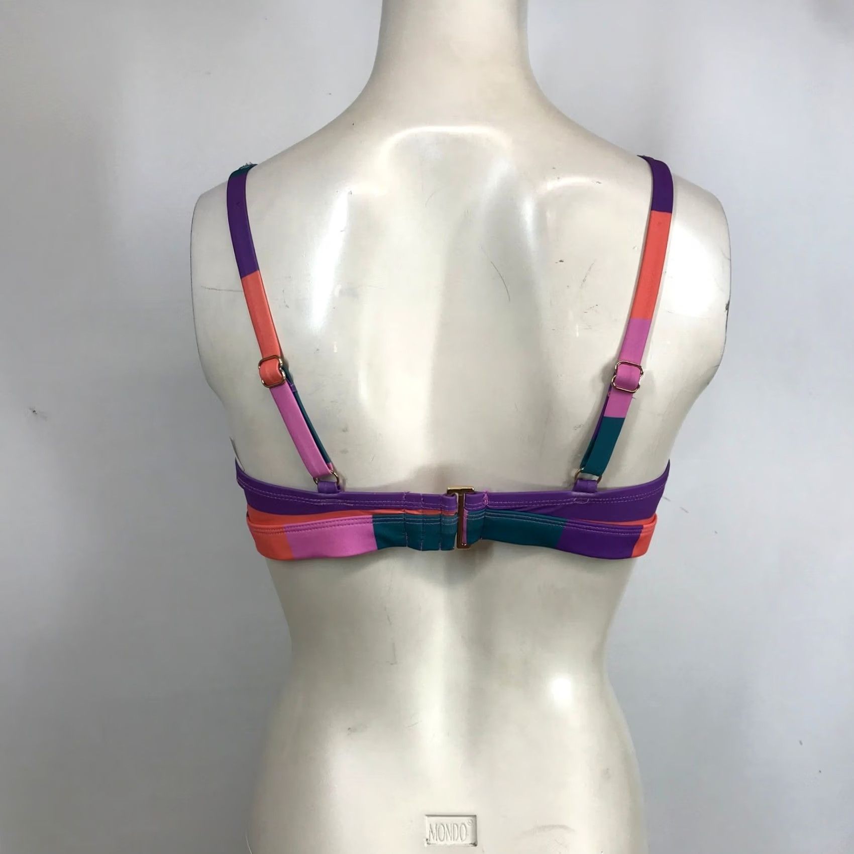 Vintage ModCloth Bikini Top MEDIUM Pink Orange Purple Teal Striped Triangle Size M / US 6-8 / IT 42-44 - 5 Thumbnail