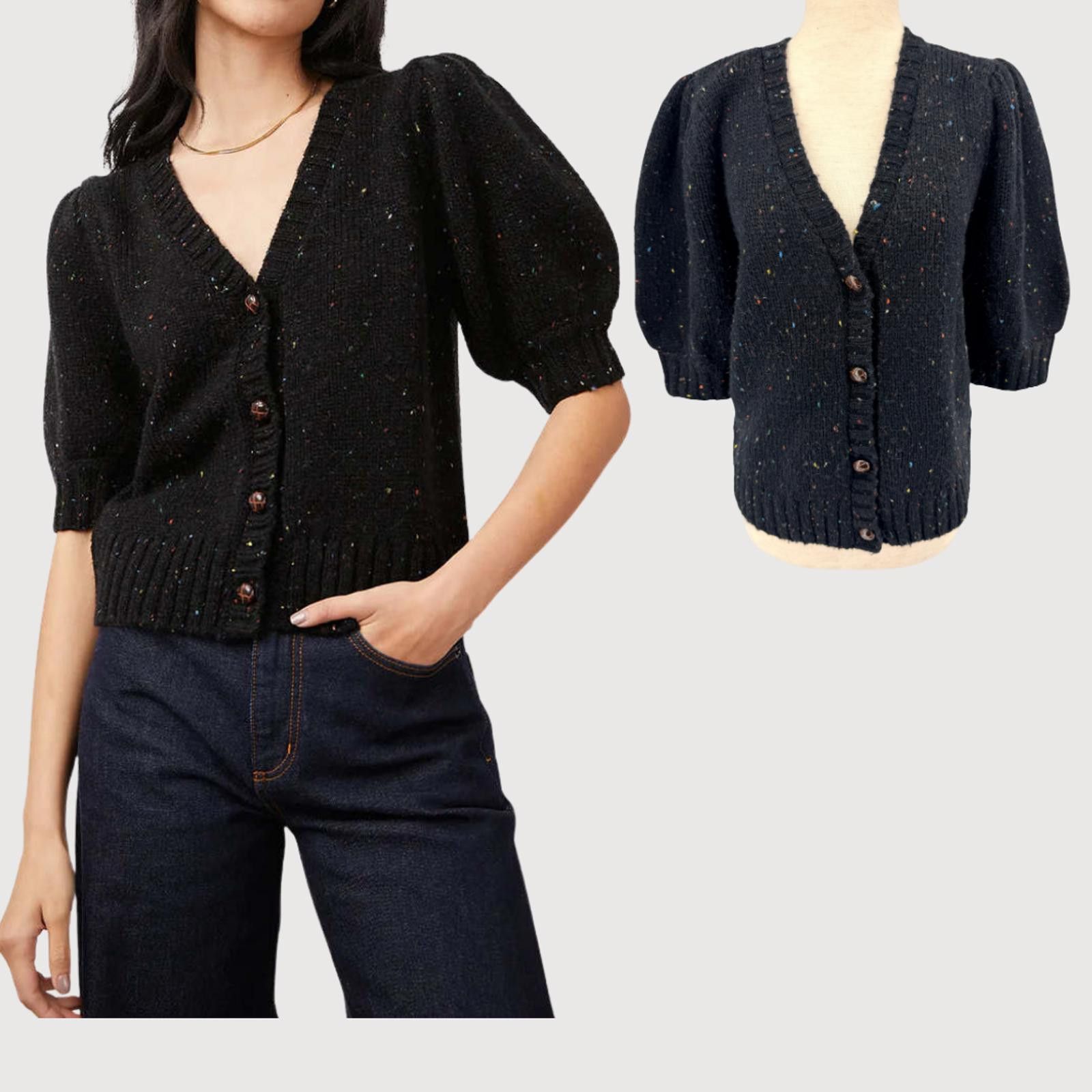 Rails Rails Cardigan Isla Puff Sleeve Wool Confetti Black M Size M / US 6-8 / IT 42-44 - 1 Thumbnail