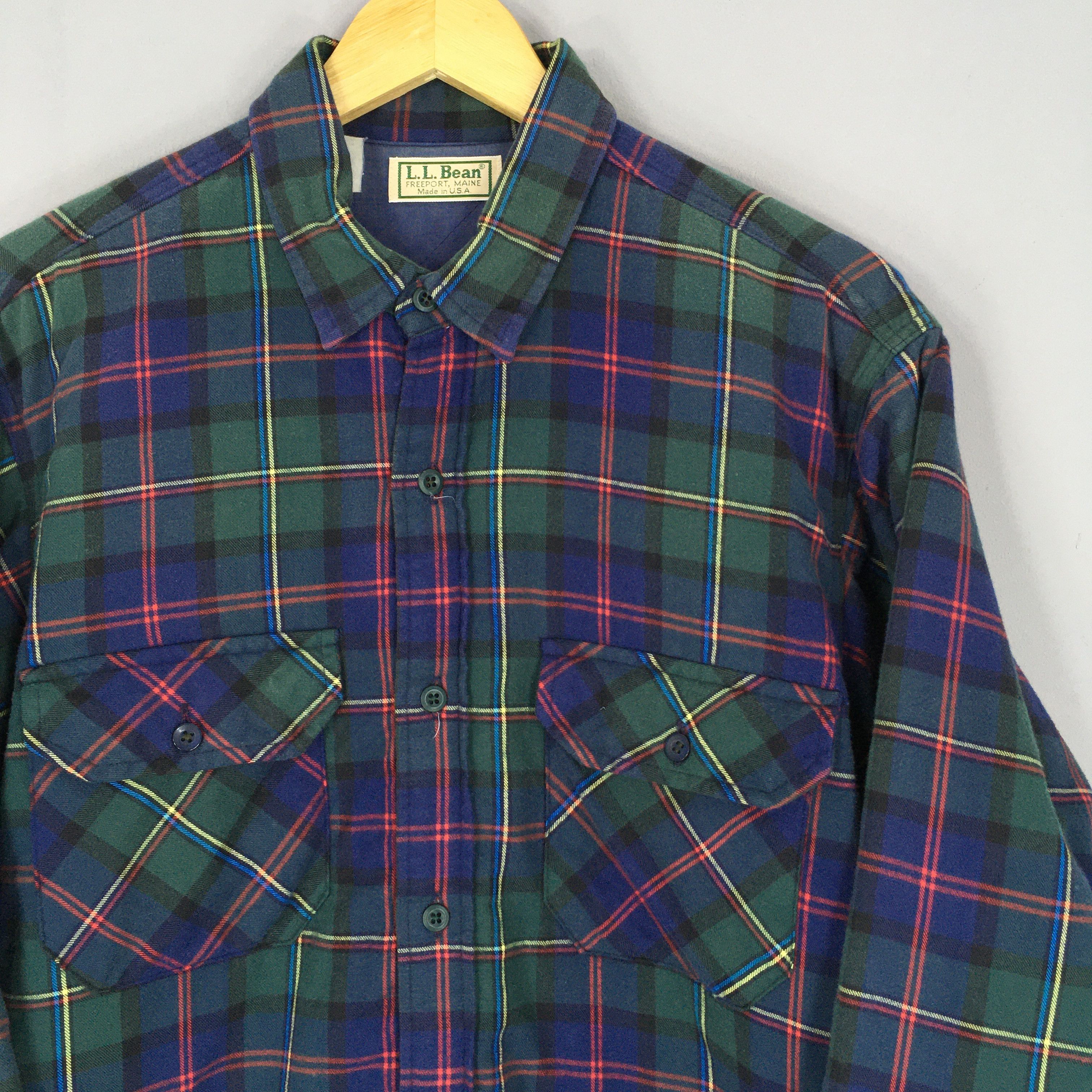 Flannel Vintage 90s LL Bean Lined Canvas Checkered Flannel Shirt M Size US M / EU 48-50 / 2 - 2 Thumbnail