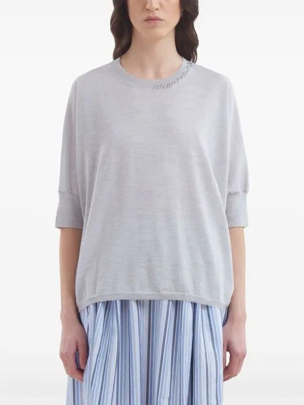 Marni o1w1db11125 Decorative-Stitching Knitted Top in Grey Size L / US 10 / IT 46 - 2 Thumbnail