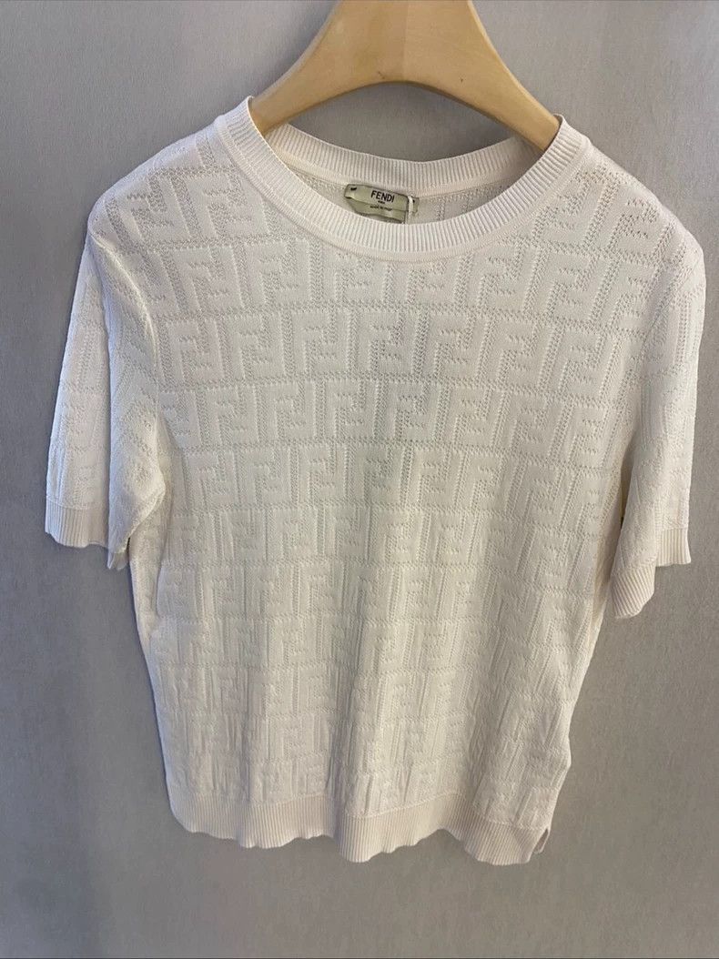 Fendi Fendi F Full Logo Short Sleeve Knitwear Size US XXS / EU 40 - 1 Thumbnail