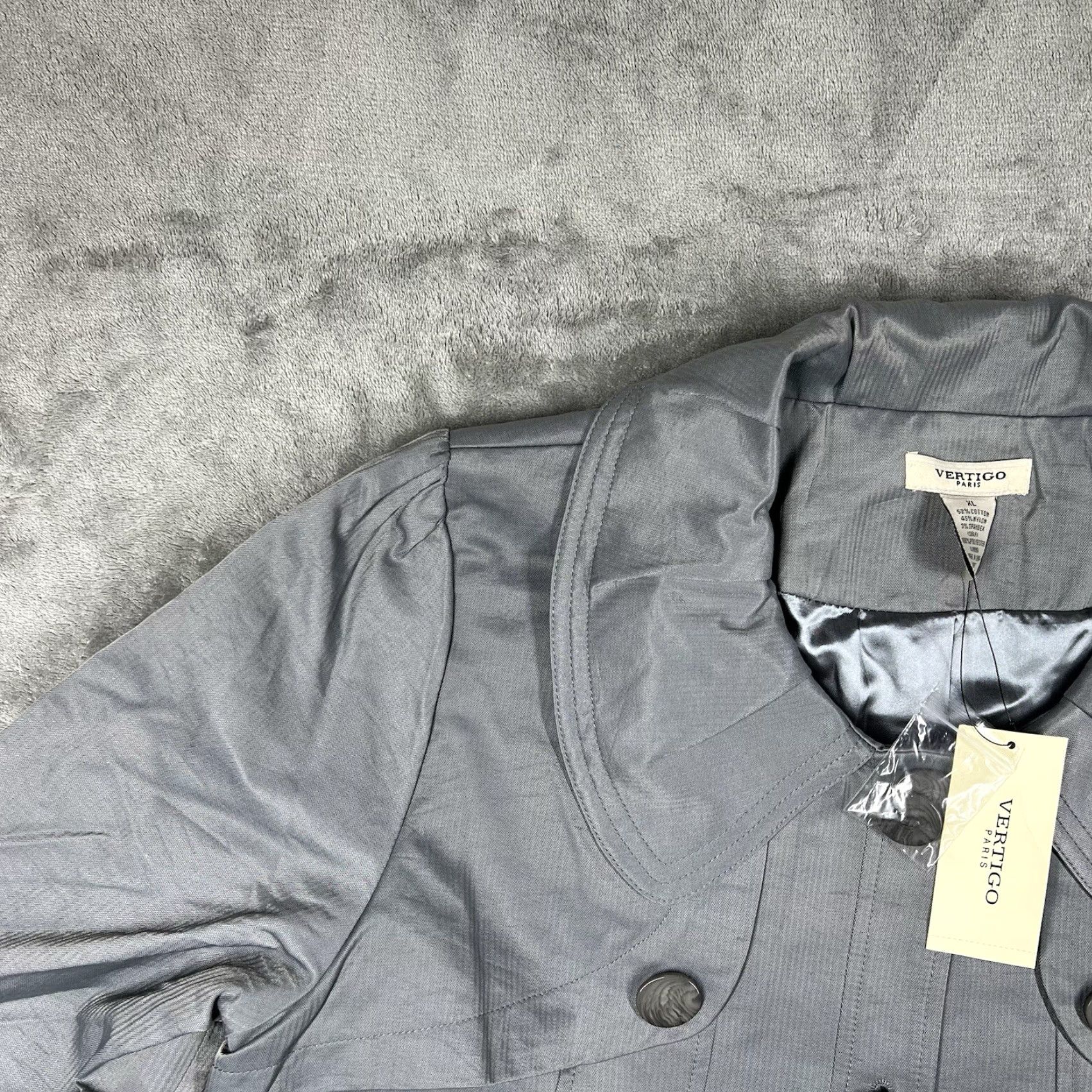 Vintage VINTAGE Vertigo Paris Women’s Swing Style Jacket Gray XL VT30638 Pea Coat Button Closure Women's Jacket Paris Theme Size XL / US 12-14 / IT 48-50 - 2 Thumbnail