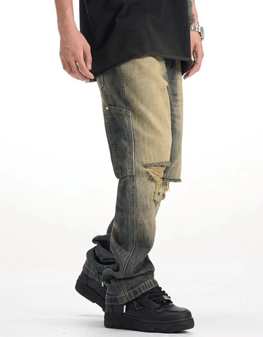 Japanese Brand Retro distressed ripped trendy straight slim jeans Size US 32 / EU 48 - 3 Thumbnail