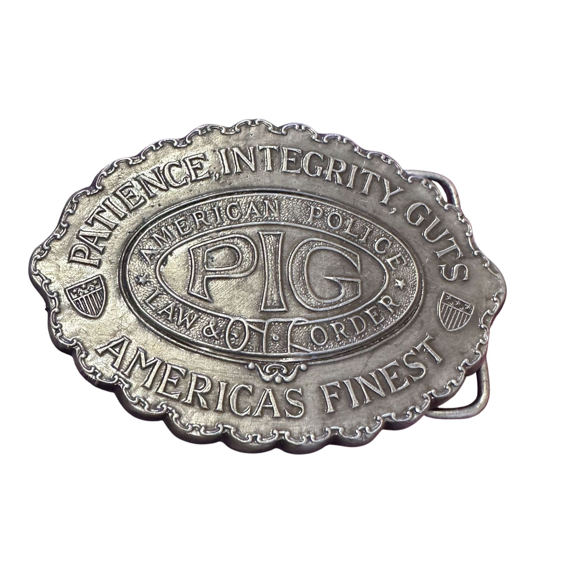 Vintage Vtg Belt Buckle PIG Patience Integrity Guts American Police Size ONE SIZE - 1 Thumbnail