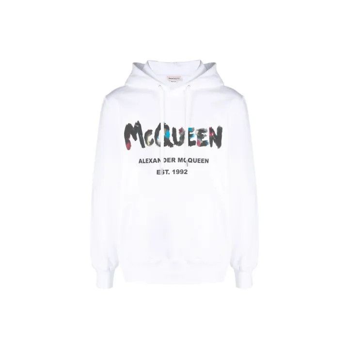 Alexander McQueen Alexander McQueen White Graffiti Logo Hoodie 0079 Size US L / EU 52-54 / 3 - 1 Thumbnail