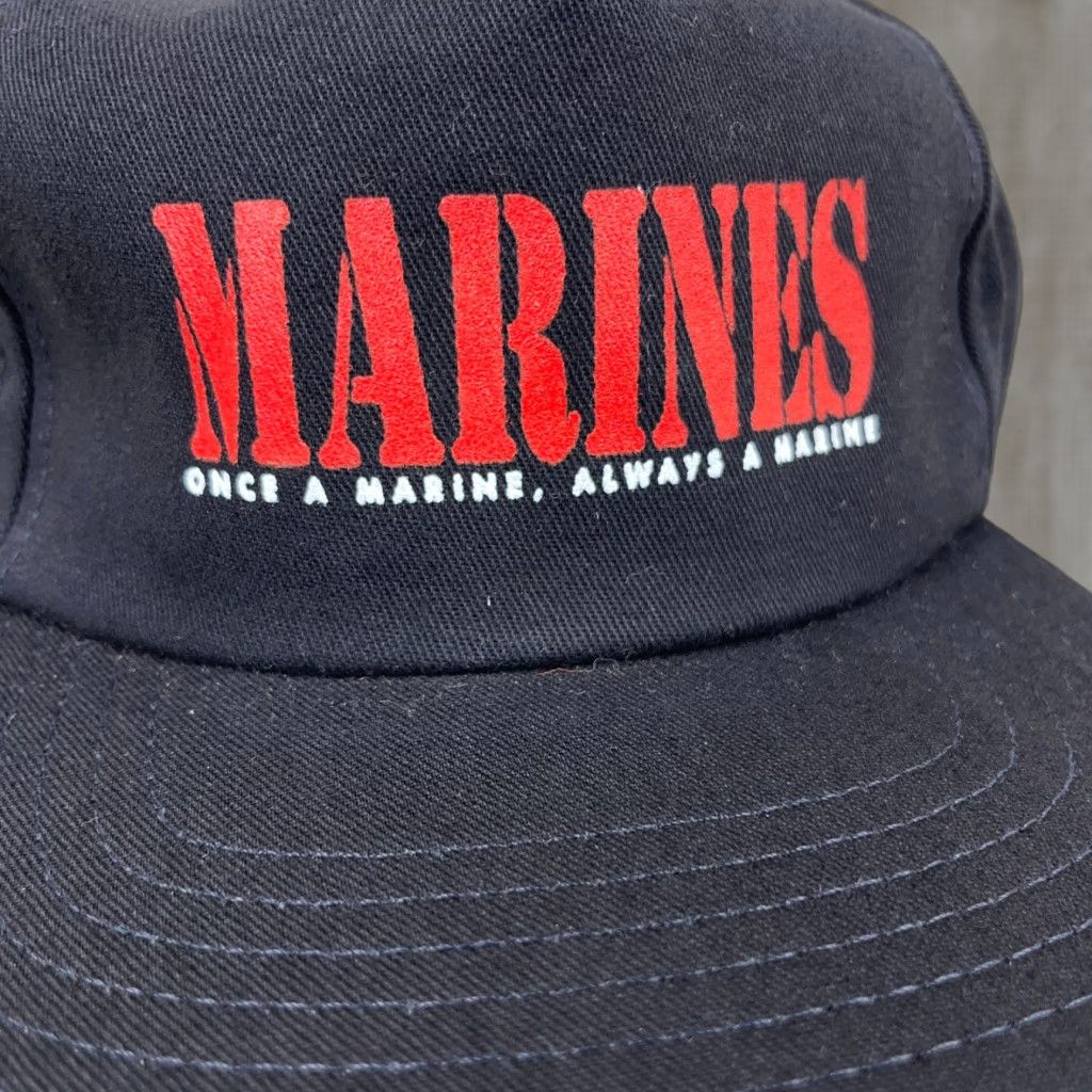 Vintage VINTAGE USA Black United States Marines Hat Cap Snapback USMC Semper Fi Veteran 90s Black Mens Snapback Hat Size ONE SIZE - 1 Thumbnail