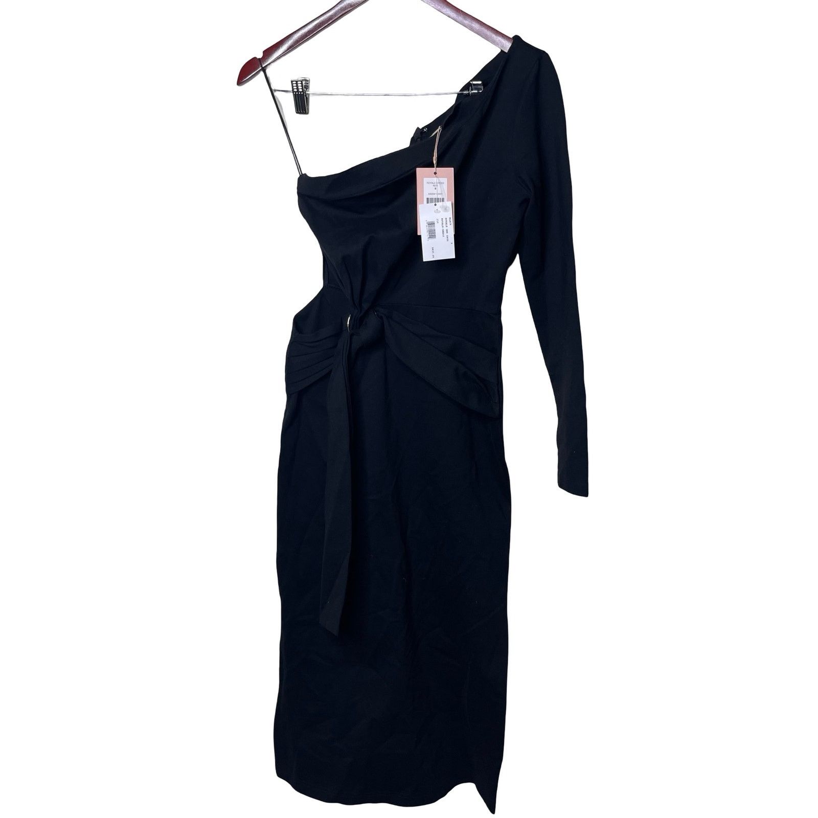 ALEXIS ALEXIS Jersey Black Stretch One-Shoulder Royale Midi Dress Size S / US 4 / IT 40 - 4 Thumbnail