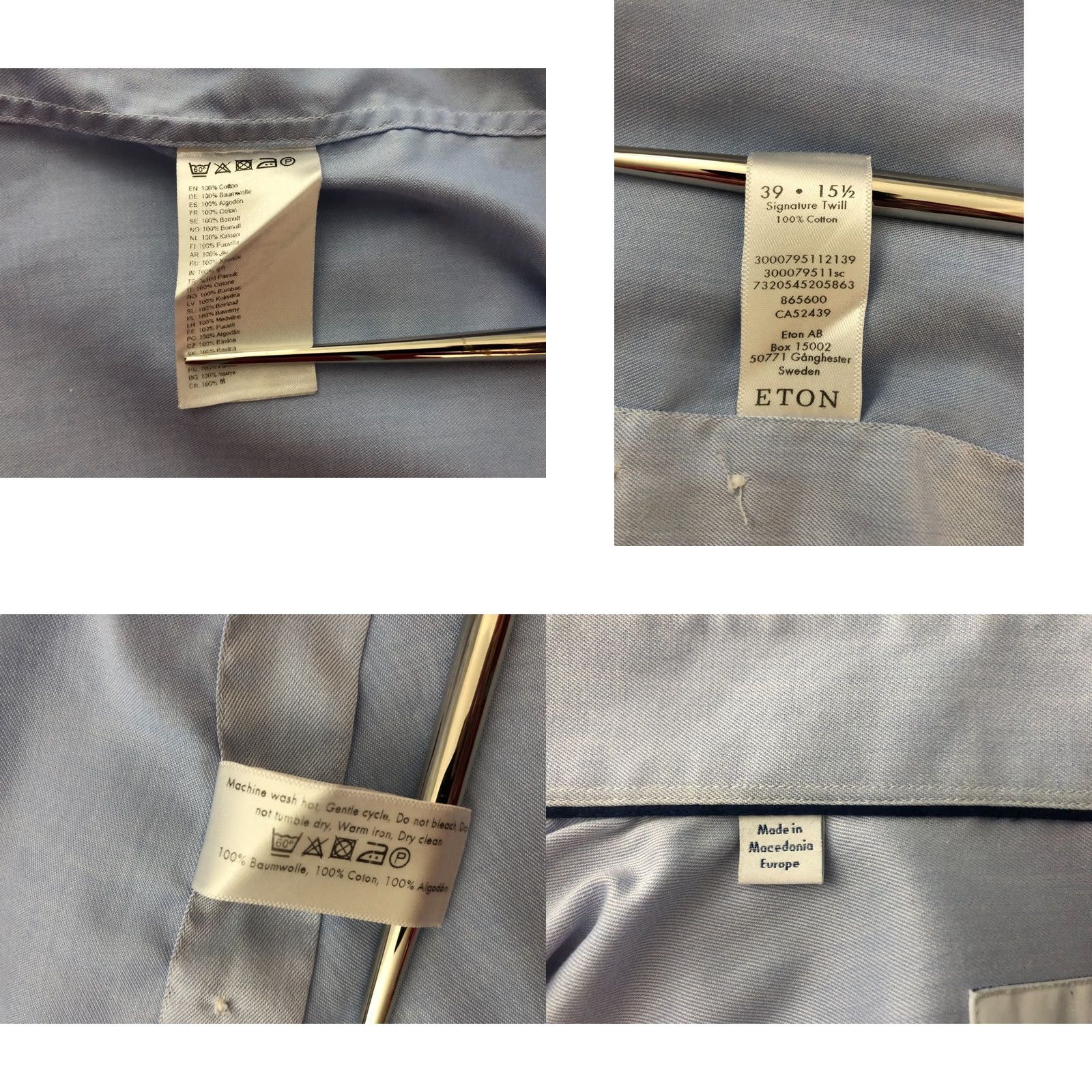 Eton ETON Men's Shirt 39 Blue Cotton Long Sleeve Slim Fit Button-Up Casual Shirt Size US L / EU 52-54 / 3 - 9 Thumbnail