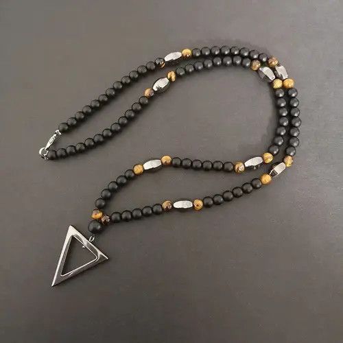 Jewelry × Vintage Tiger-Eye Stone Beads Triangle Pendant Necklace Size ONE SIZE - 4 Thumbnail