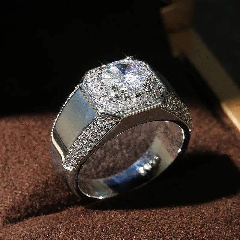 Vintage Luxury 925 Sterling Silver Men AAA Crystal Zircon Stone Size ONE SIZE - 5 Thumbnail