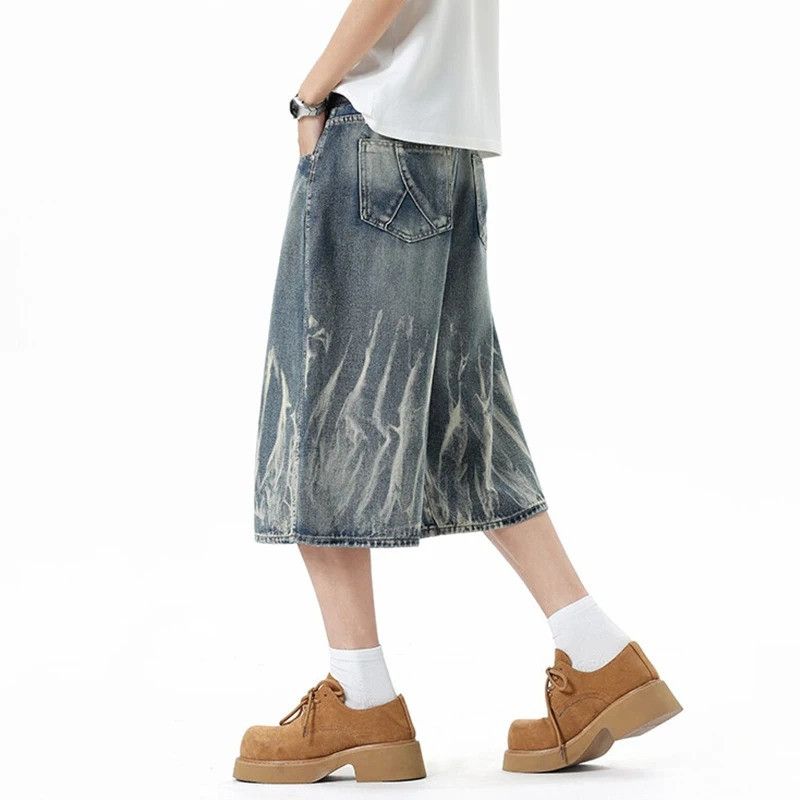 Jean Lightning Pattern Tie-Dye Denim Shorts Men Summer Size US 34 / EU 50 - 5 Thumbnail