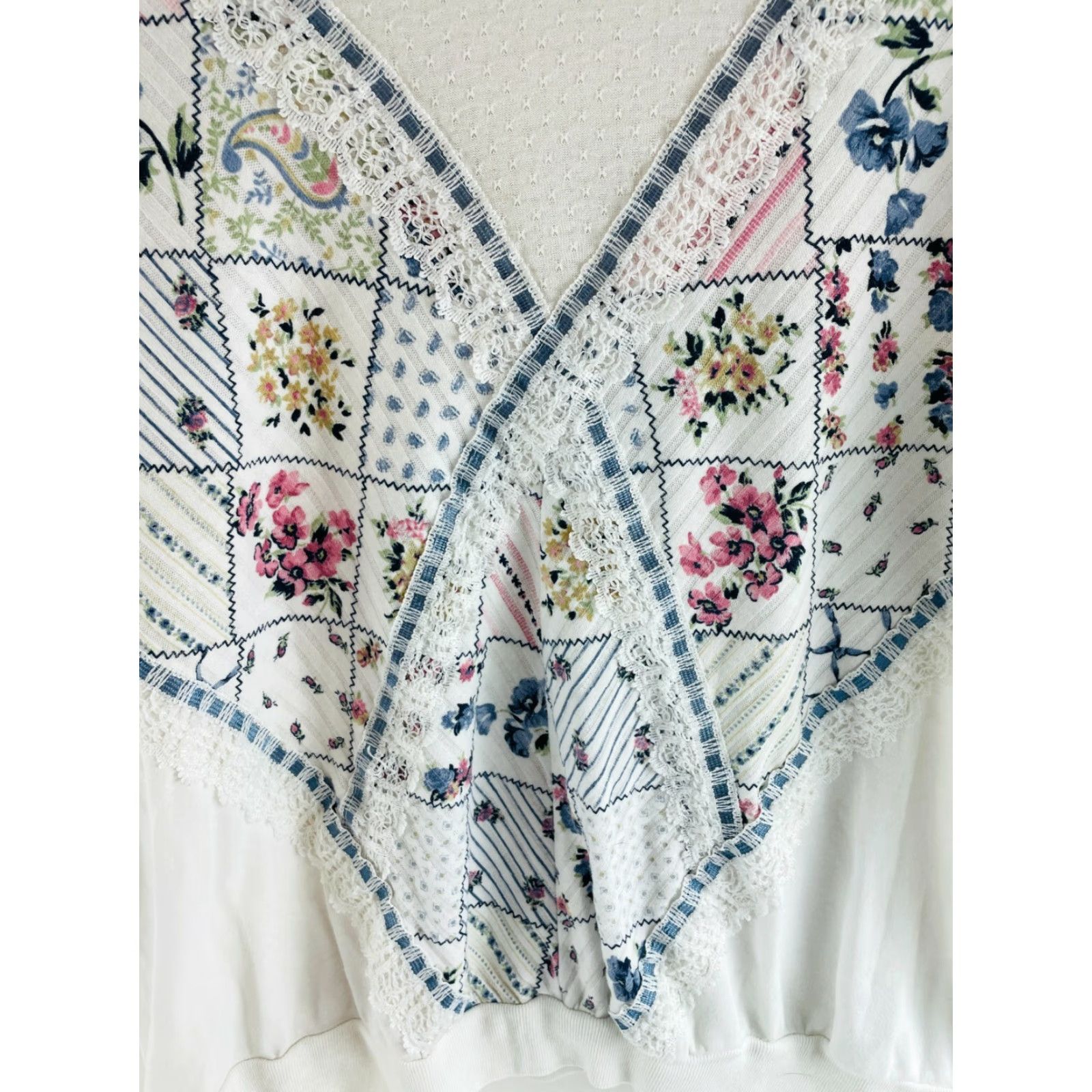 Vintage Alabuy Lace Shirt Women M White Vintage Boat Neck Floral Chevron Size M / US 6-8 / IT 42-44 - 3 Thumbnail