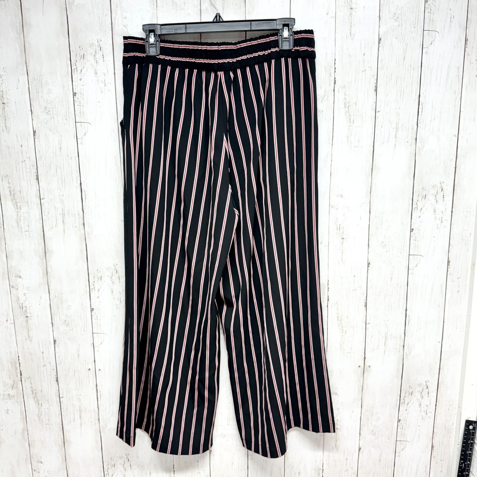 Other Max Studio Pants Size Large Black Stripe Pull On Wide Leg Size 30" / US 8 / IT 44 - 5 Thumbnail