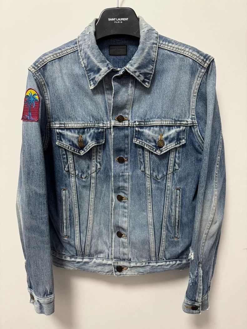 Saint Laurent Paris Saint Laurent Distressed Denim Jacket with Palm Tree Patch Size US M / EU 48-50 / 2 - 1 Thumbnail
