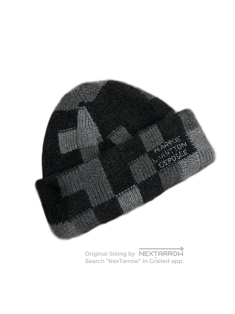 Louis Vuitton Stylish Black and Gray Checker Pattern Beanie. Size ONE SIZE - 1 Thumbnail