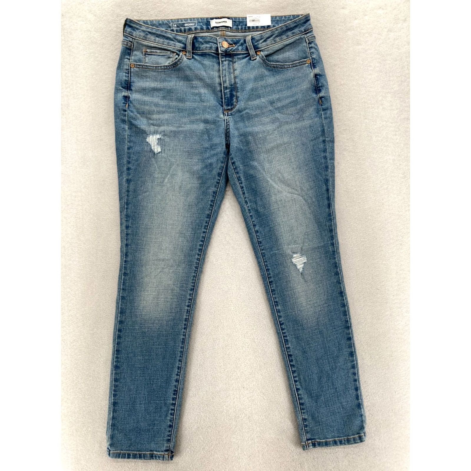 Denime Sonoma Jeans Women's 14 Blue Stretch Denim Distressed Mid Rise Skinny Supersoft Denim Jeans Size 36" / US 14 / IT 50 - 2 Thumbnail