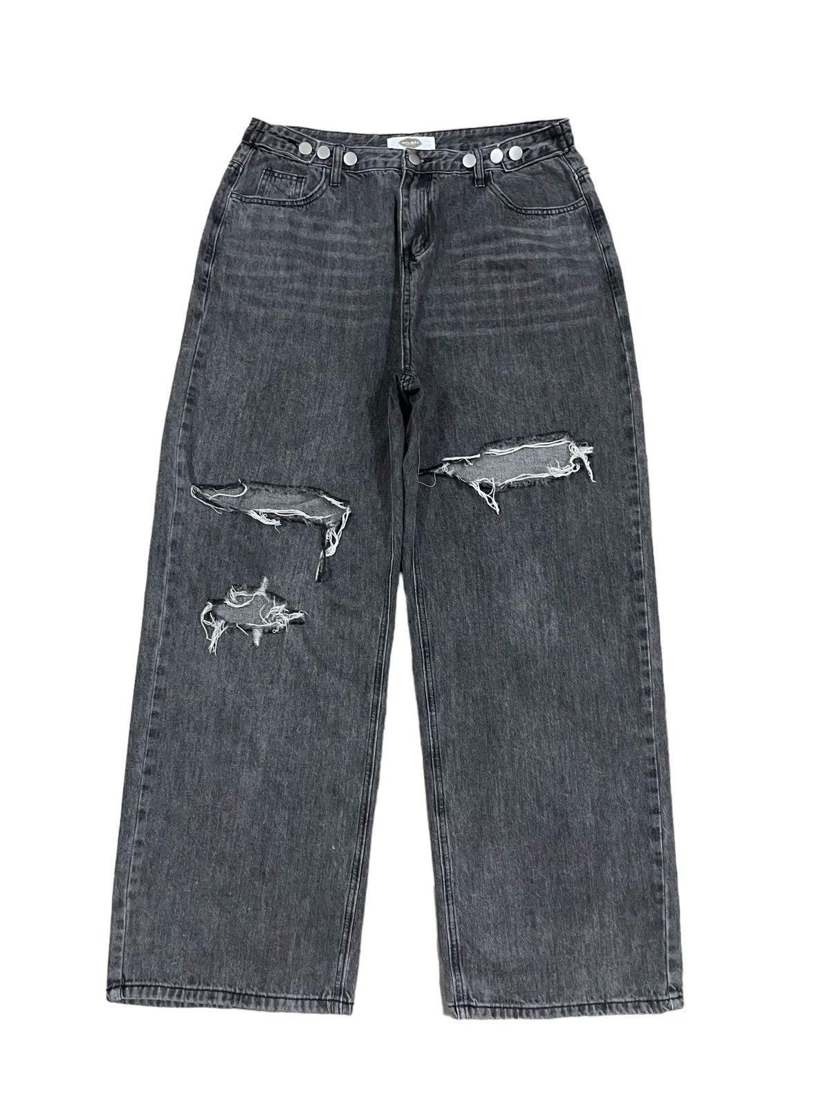 14th Addiction Japanese Brand Grey Wash Distressed Adjustable Baggy Jeans Size US 33 - 1 Thumbnail