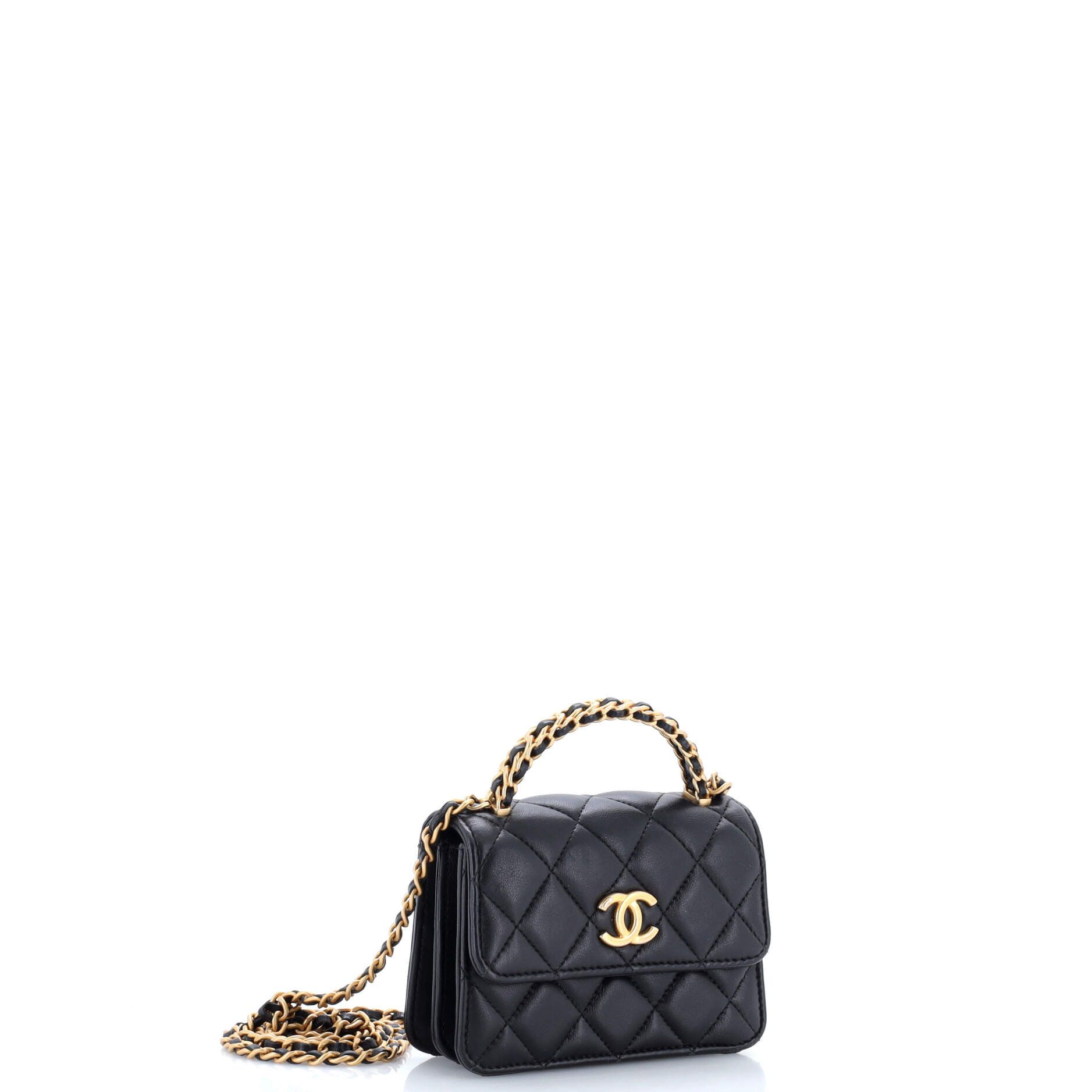 Chanel Woven Top Handle CC Flap Clutch on Chain Quilted Lambskin Small Size ONE SIZE - 1 Thumbnail