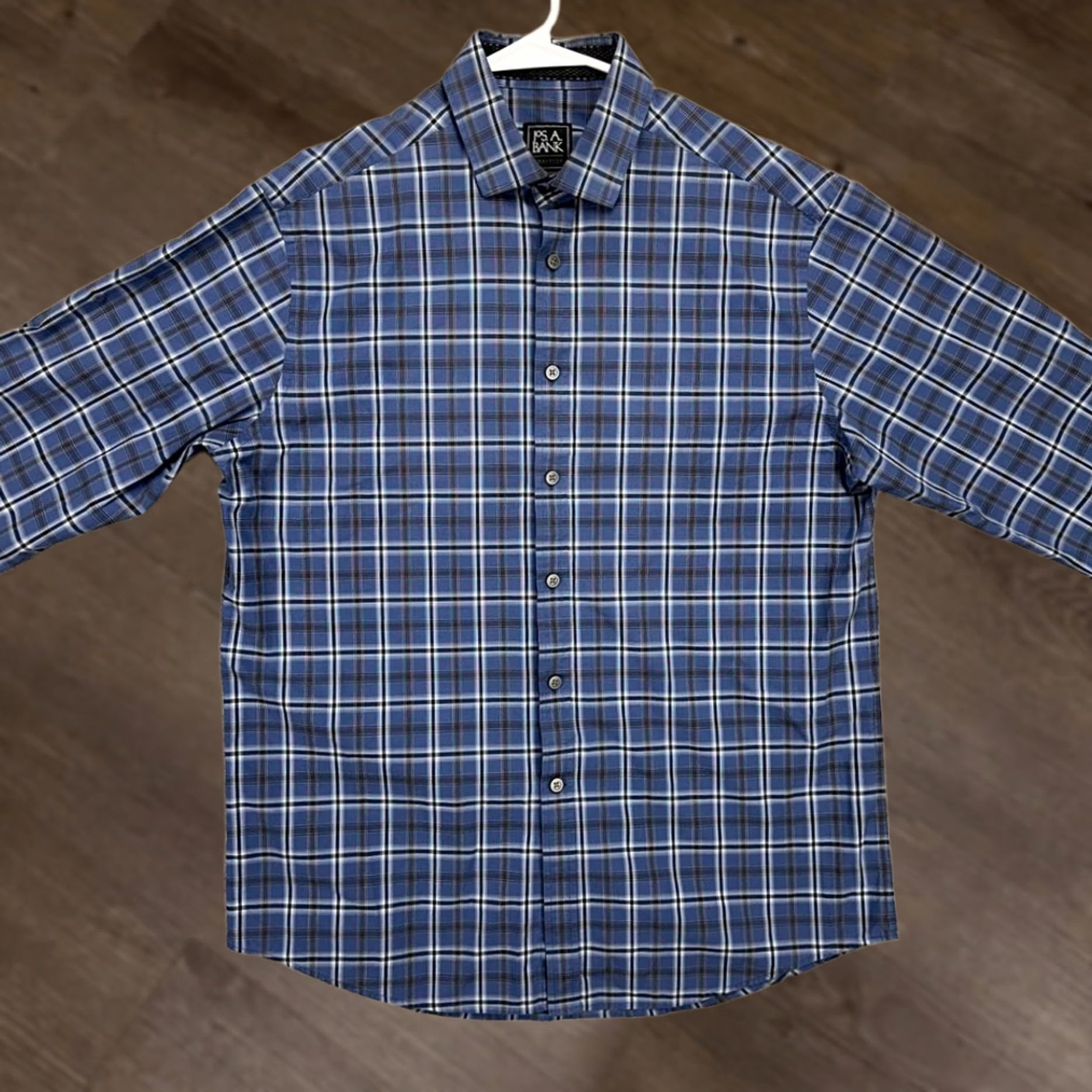 Jos. A. Bank Jos. A. Bank Traveler Travel Tech Shirt Men Medium Blue Plaid Tailored Button Up Size US M / EU 48-50 / 2 - 1 Thumbnail
