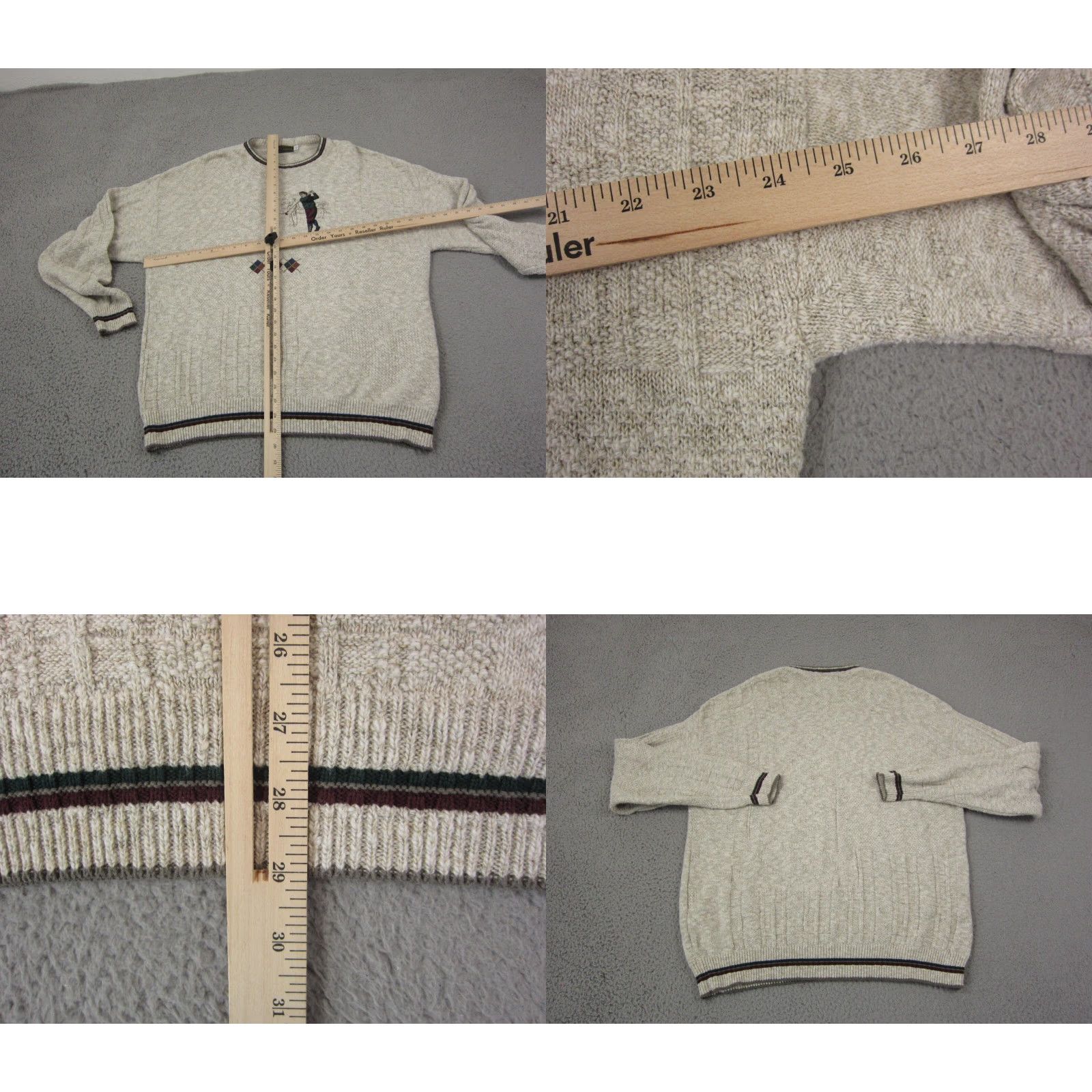 Croft & Barrow VINTAGE Croft & Barrow Sweater Mens XL Beige Embroidered Golf Crew Neck Pullover Knit Long Sleeve Cotton Rayon 80s 90s Casual Travel USA US Made Mens Size US XL / EU 56 / 4 - 8 Thumbnail