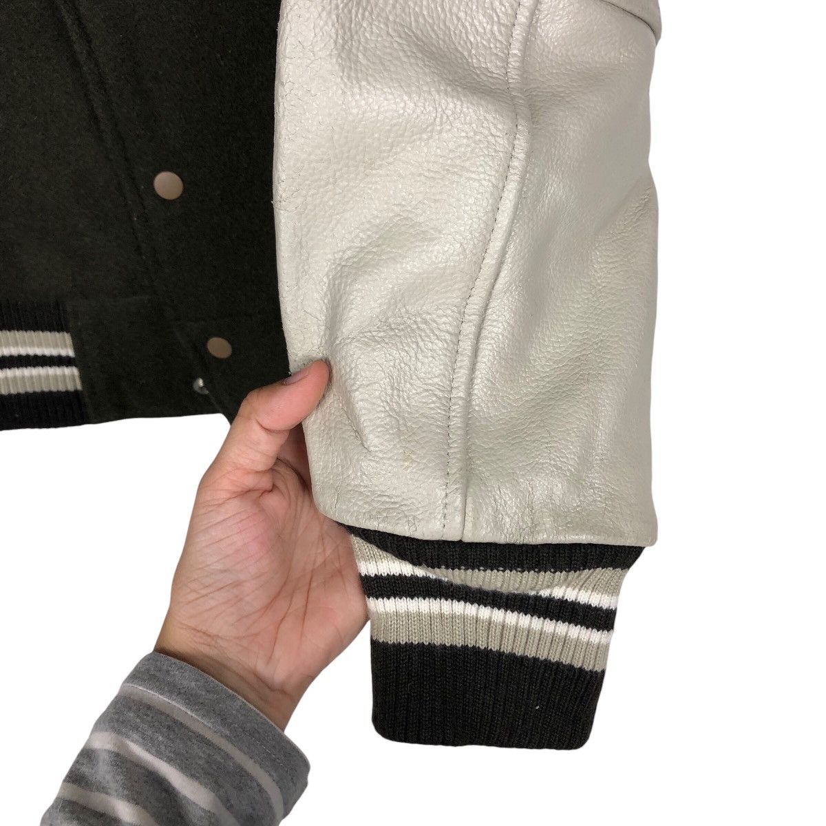 Japanese Brand 📌Vintage Bomber Varsity Jacket Leather Mc Gregor Big Logo Size US M / EU 48-50 / 2 - 16 Thumbnail