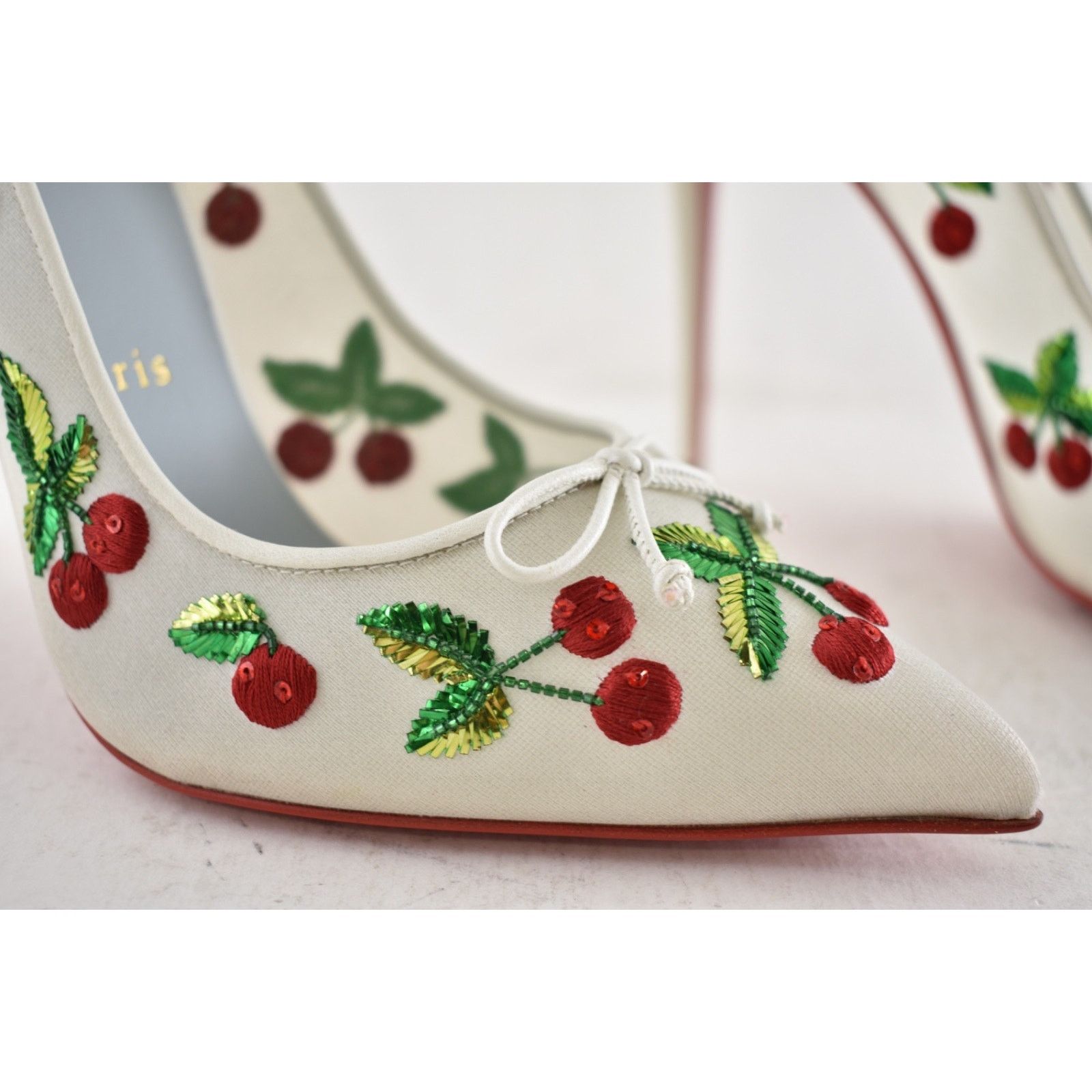 Christian Louboutin Christian Louboutin Cherrypump Latte White Organza Red 39.5 Size US 9.5 / IT 39.5 - 8 Thumbnail