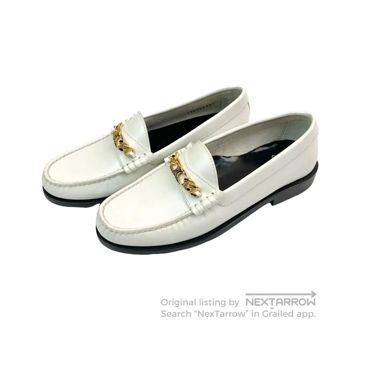 Celine Celine Arc de Triomphe gold chain white loafers| Size US 5.5 / IT 35.5 - 1 Thumbnail