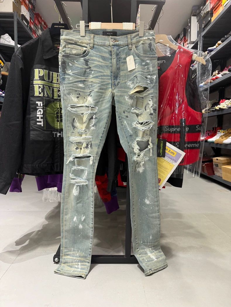 Other Amiri Blue Destroyed Ink Blue Diamond Bottom Board Jeans Size US 34 / EU 50 - 1 Thumbnail