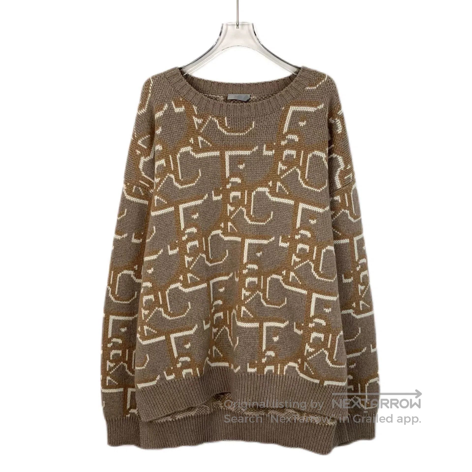 Dior brown logo printed cashmere knit sweater. Size US XL / EU 56 / 4 - 1 Thumbnail