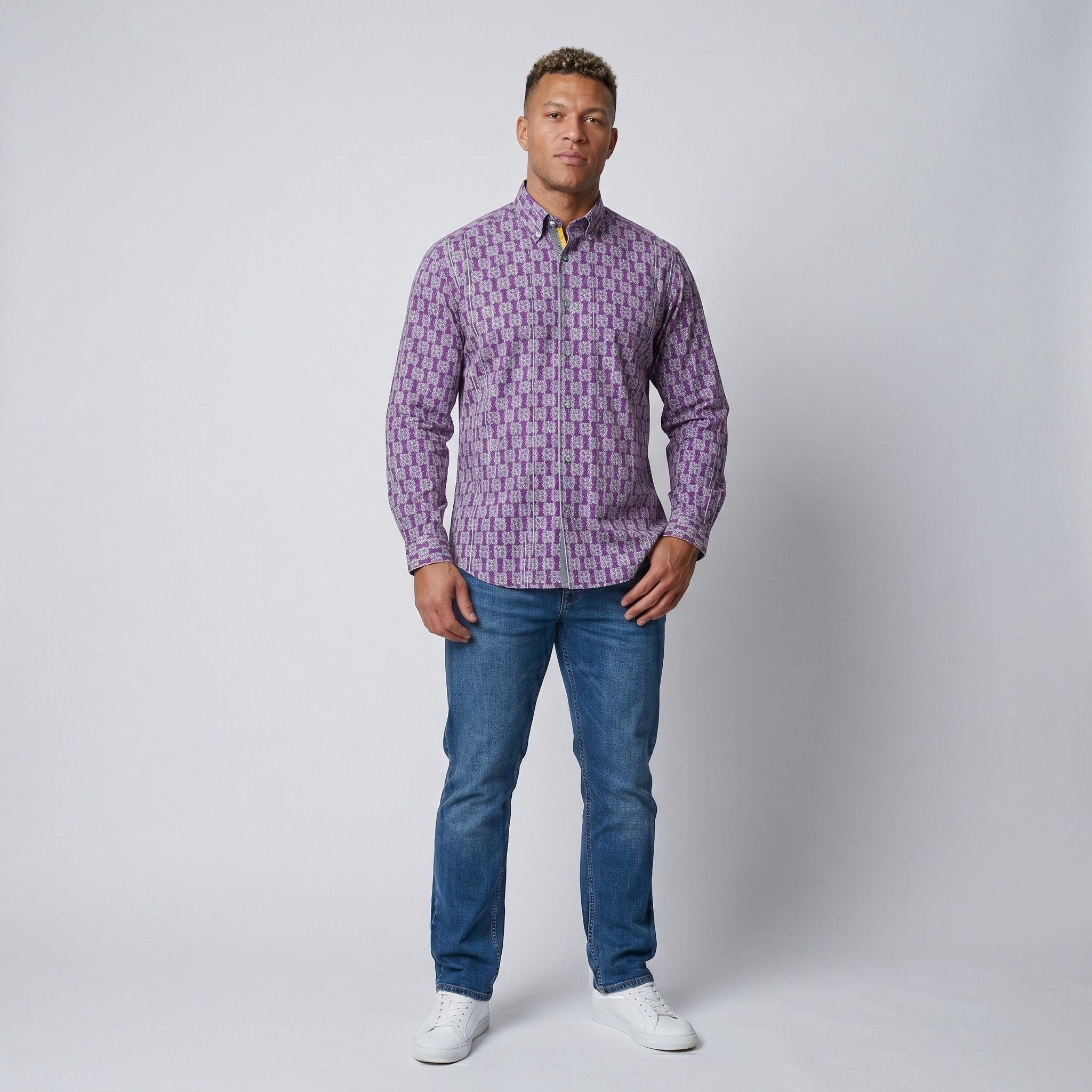 Robert Graham Robert Graham Mens XL Casual Shirt Purple Cotton 6373 Size US XL / EU 56 / 4 - 1 Thumbnail