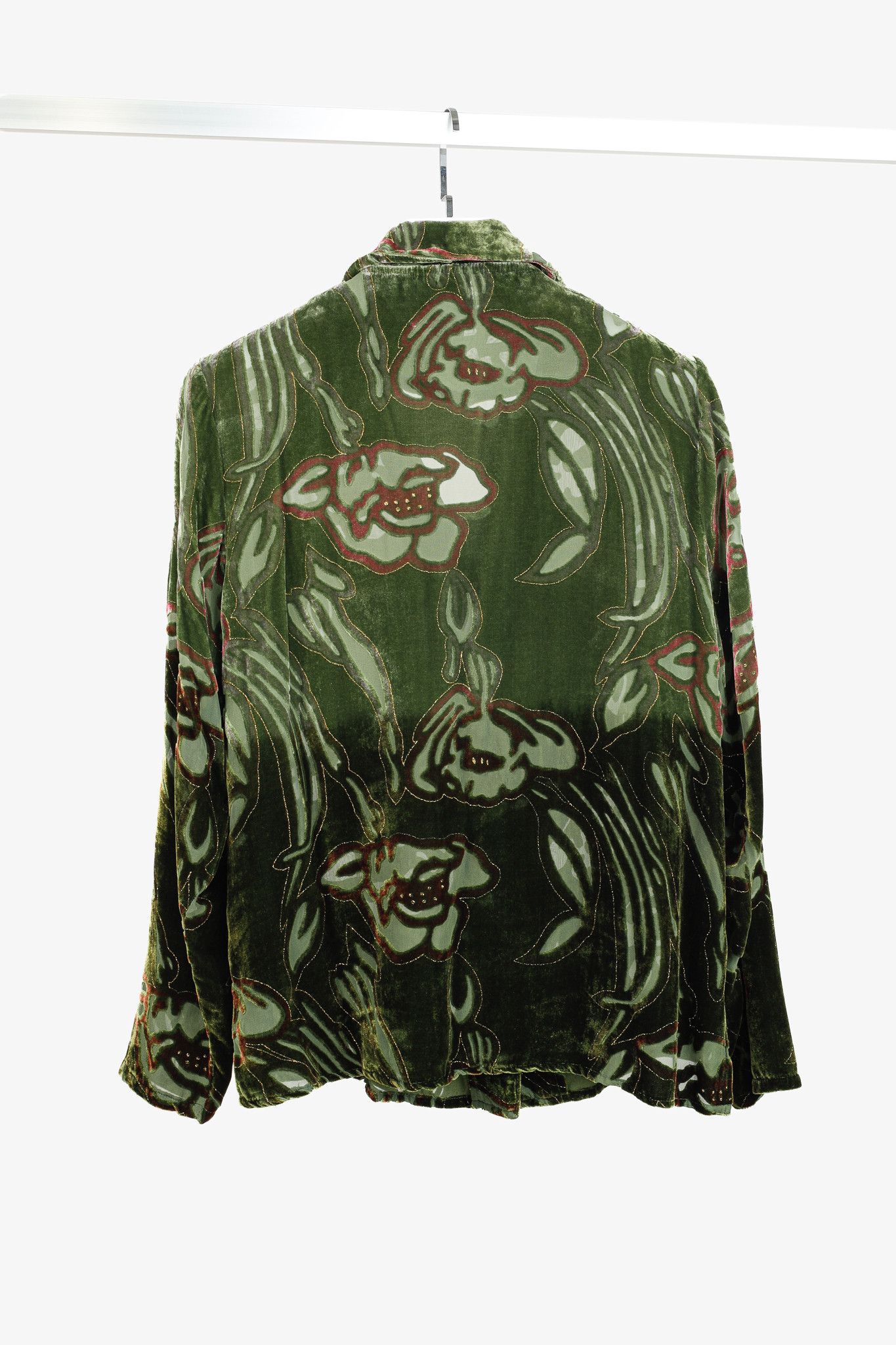 Citron Santa Monica Floral-Burnout Velvet Buttoned Shirt