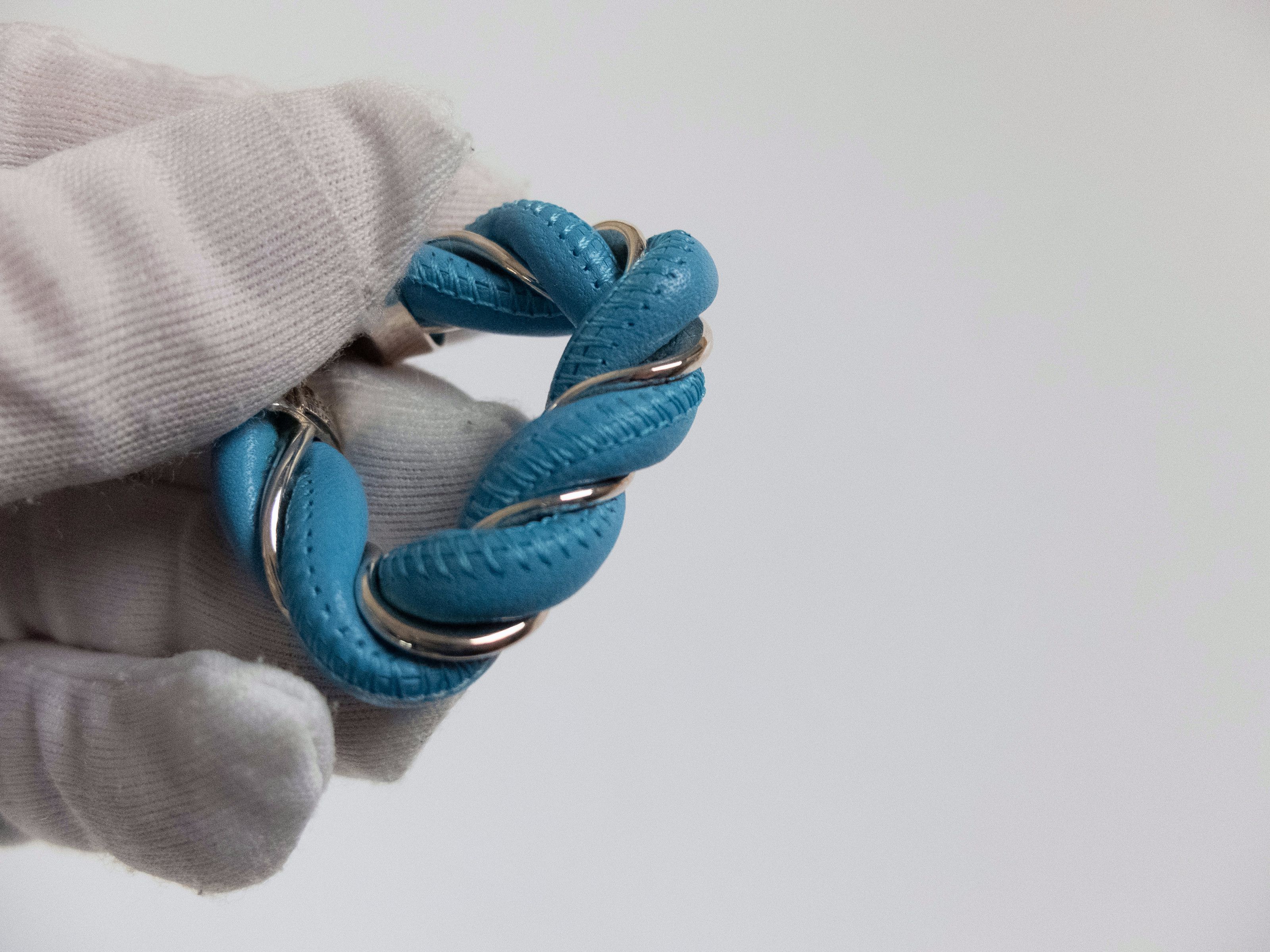 Bottega Veneta BOTTEGA VENETA Twist triangle blue leather silver earrings q Size ONE SIZE - 2 Thumbnail