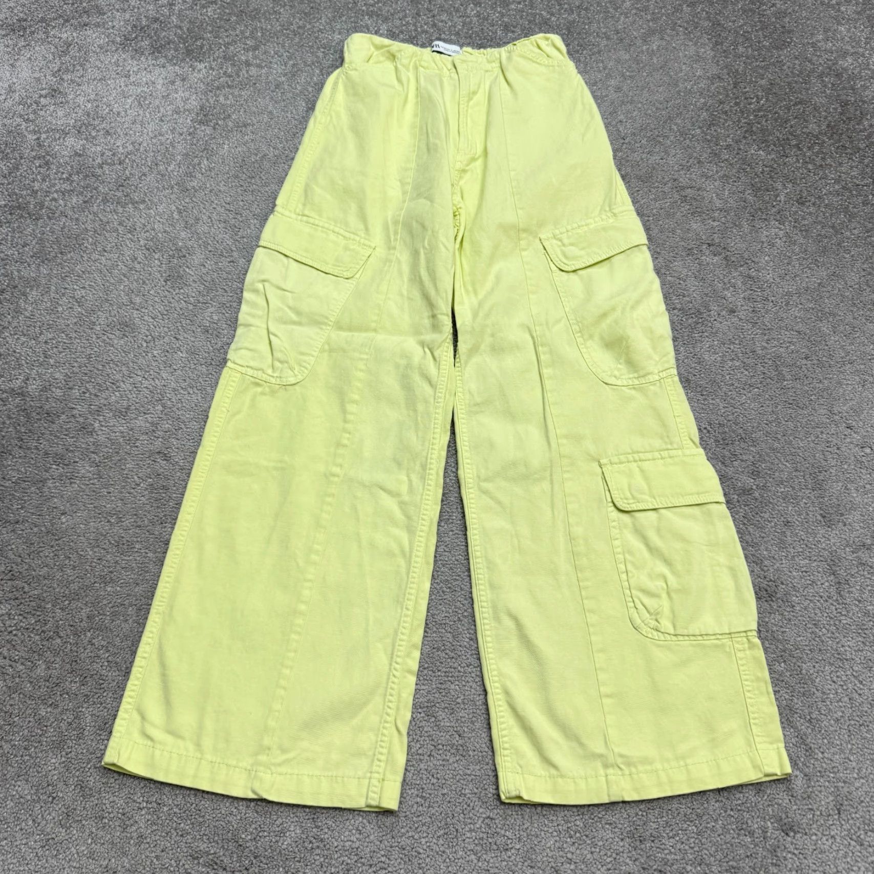 Zara Zara Wide Leg Cargo Pants Womens 0 Yellow High Rise Cotton Blend Elastic Waist Shirt Pants Womens XS XS? Size 25" / US 0 / IT 36 - 2 Thumbnail