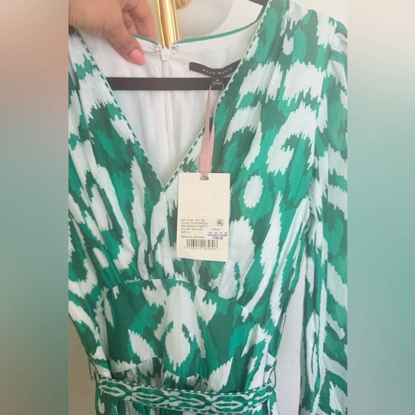 & Other Stories Alex Marie Long Sleeve Dress Printed Teal and White size 4 Size S / US 4 / IT 40 - 3 Thumbnail