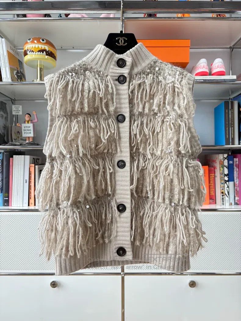 Brunello Cucinelli Brunello Cucinelli Opera-style beige tasseled cashmere seq Size S / US 4 / IT 40 - 1 Thumbnail