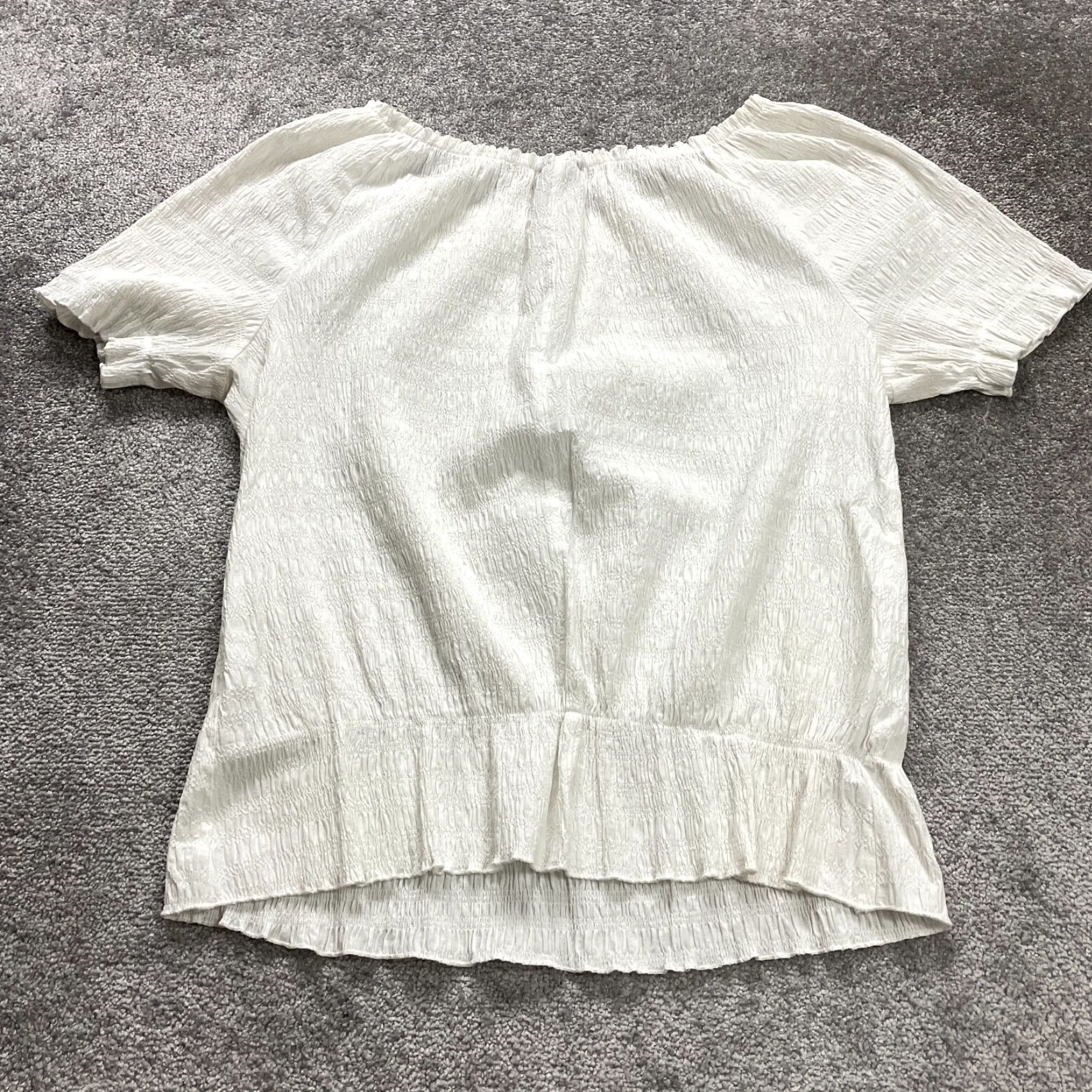 Vintage Ashley Stewart Blouse Women 2XL White Off Shoulder Short Sleeve Knit Cotton Spandex Casual Top Womens Size XXL / US 16-18 / IT 52-54 - 2 Thumbnail