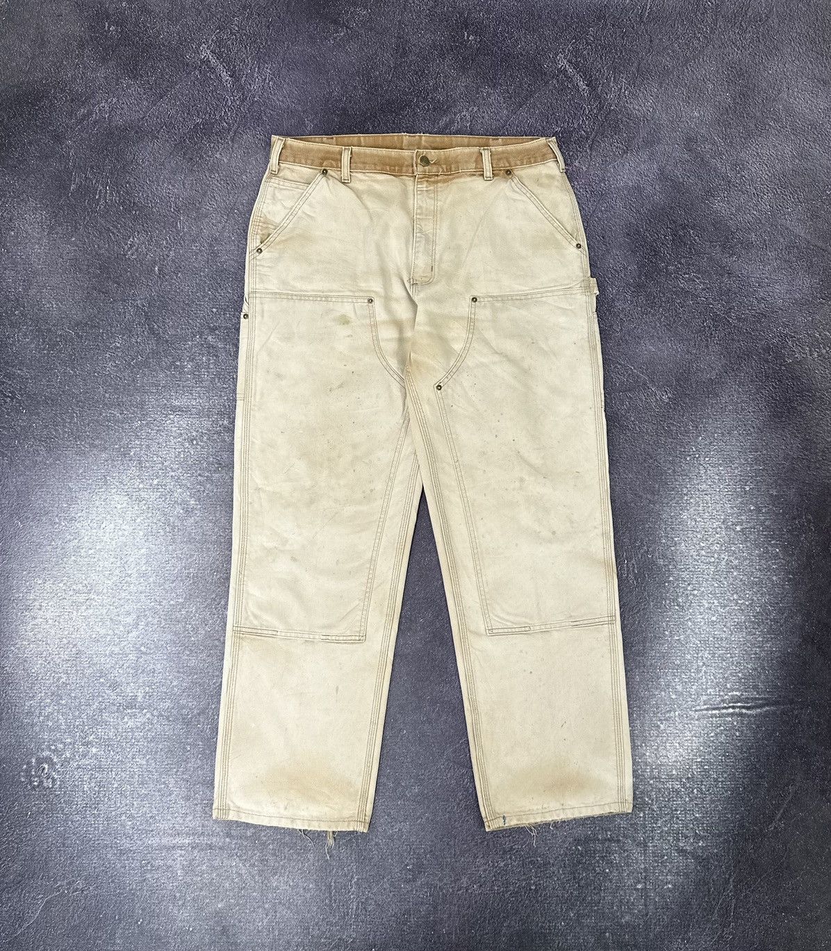 image of 90's Carhartt Double Knee Faded Y2K Baggy Work Pants in Cream, Men's (Size 38)