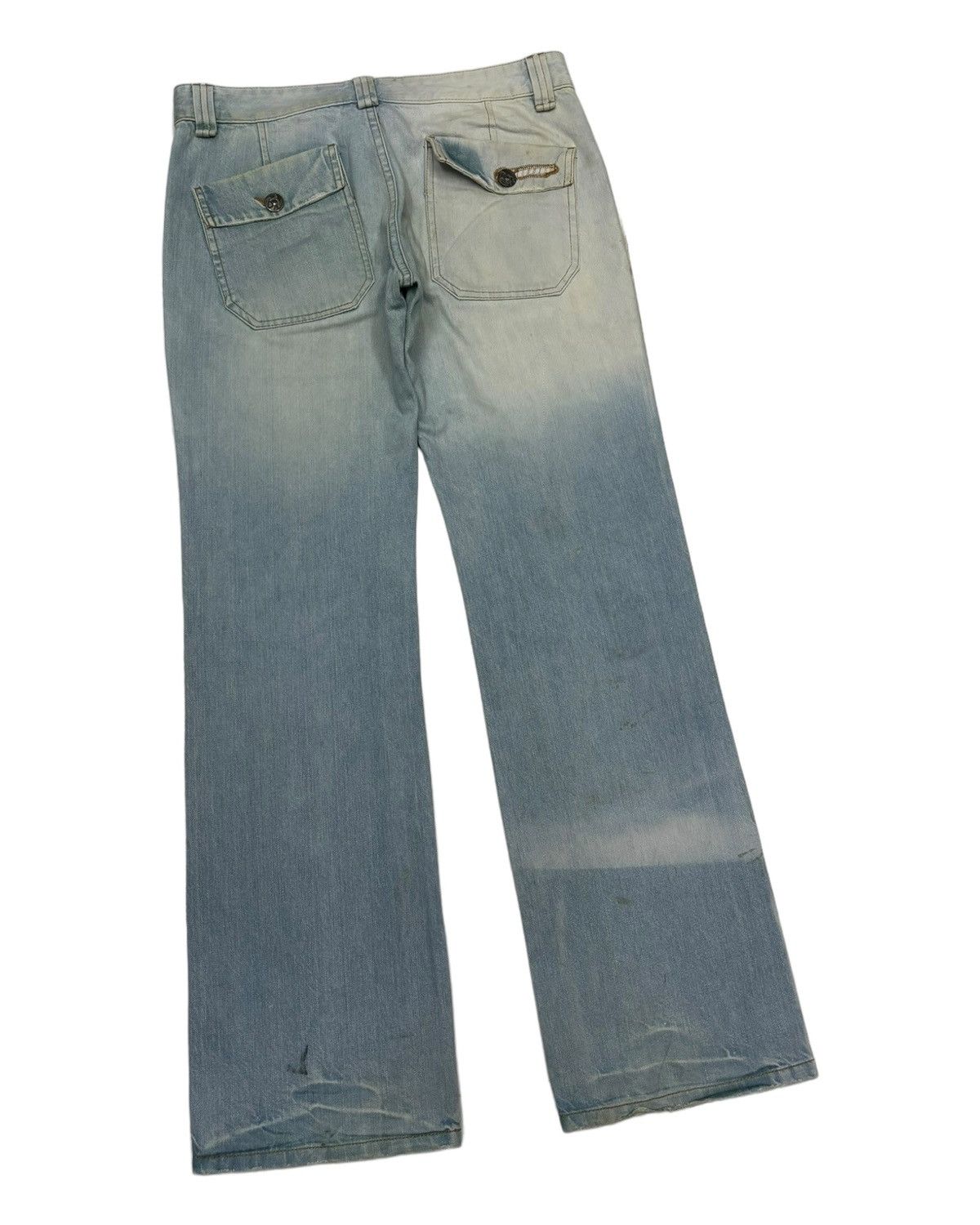 If Six Was Nine × Le Grande Bleu (L.G.B.) × Tornado Mart RARE🔥VINTAGE BACK NUMBER FLARED JEANS FADED DENIM Size US 32 / EU 48 - 4 Thumbnail