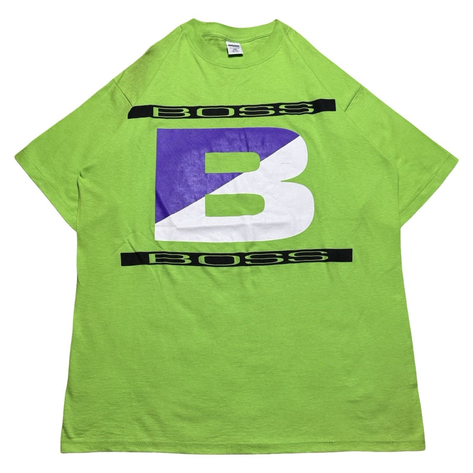 Vintage Vintage 1990s Boss I.G. Design Spell Out Green T-Shirt 2XL Size US XXL / EU 58 / 5 - 1 Thumbnail