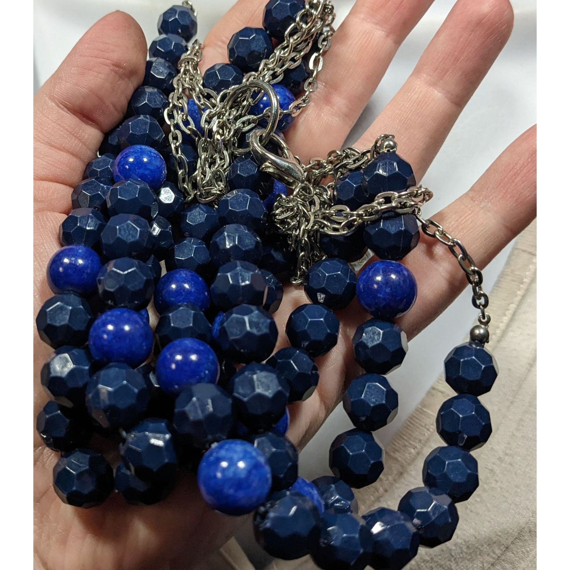 Other Layered Chunky Blue Beaded Statement Necklace On Silver Tone Size ONE SIZE - 5 Thumbnail