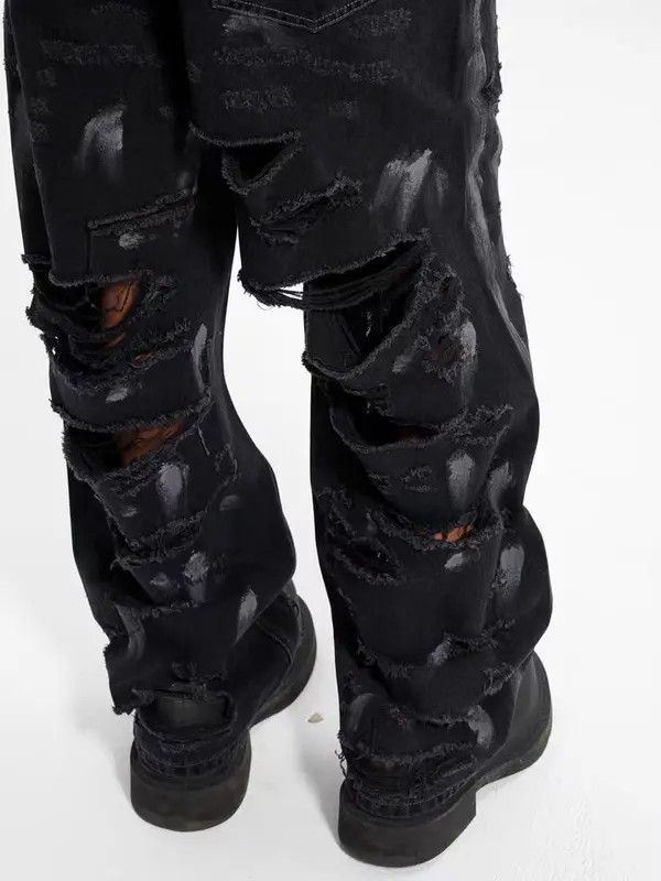 Japanese Brand VIBE High street style mud dyed ripped straight baggy jeans Size US 31 - 4 Thumbnail