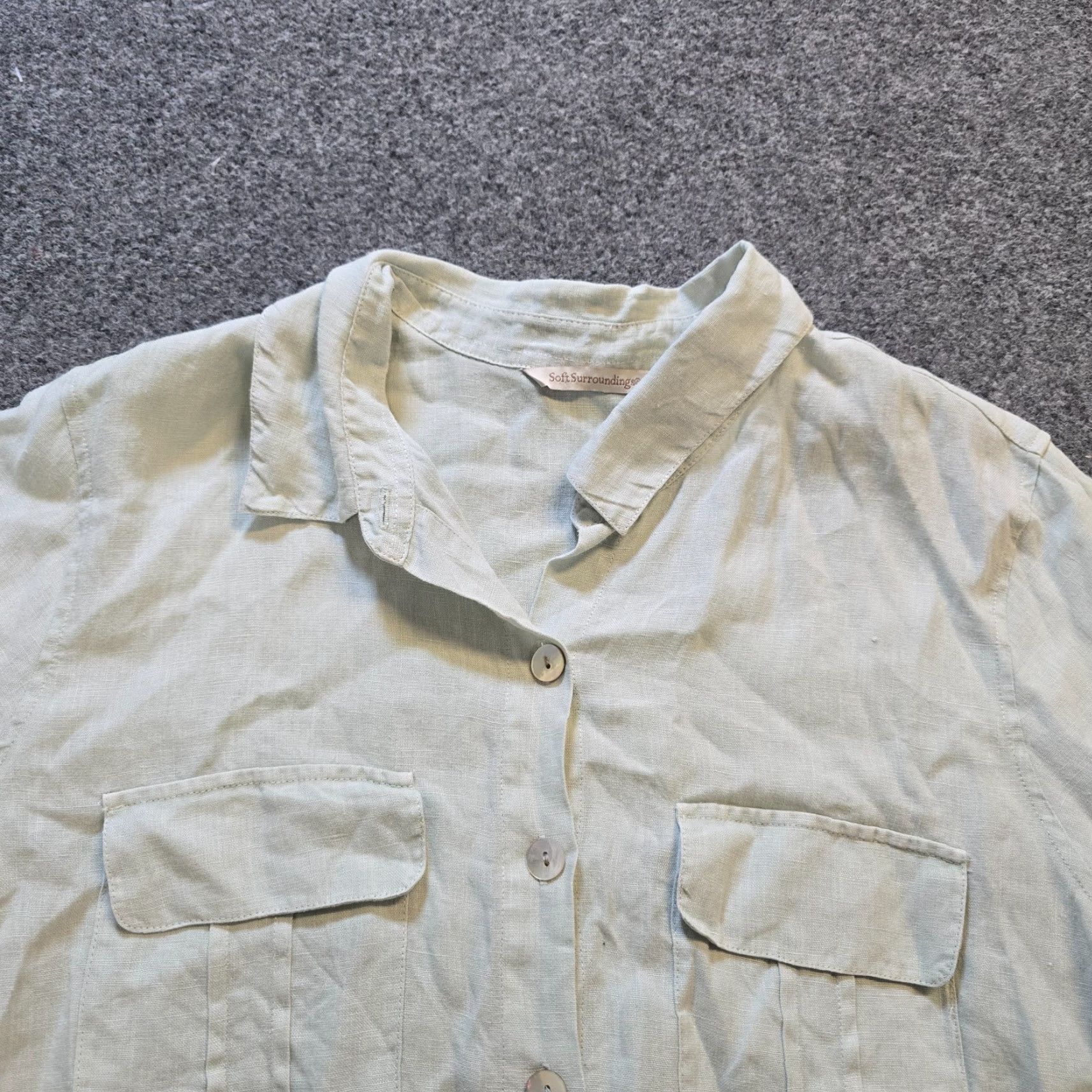 Soft Surroundings Soft Surroundings Top Blouse Womens Size L Green Linen Button Tie Back Lagenlook Shirt Tunic Bohemian Seasonal Spring Summer Fall Regular Geometric? Size L / US 10 / IT 46 - 2 Thumbnail