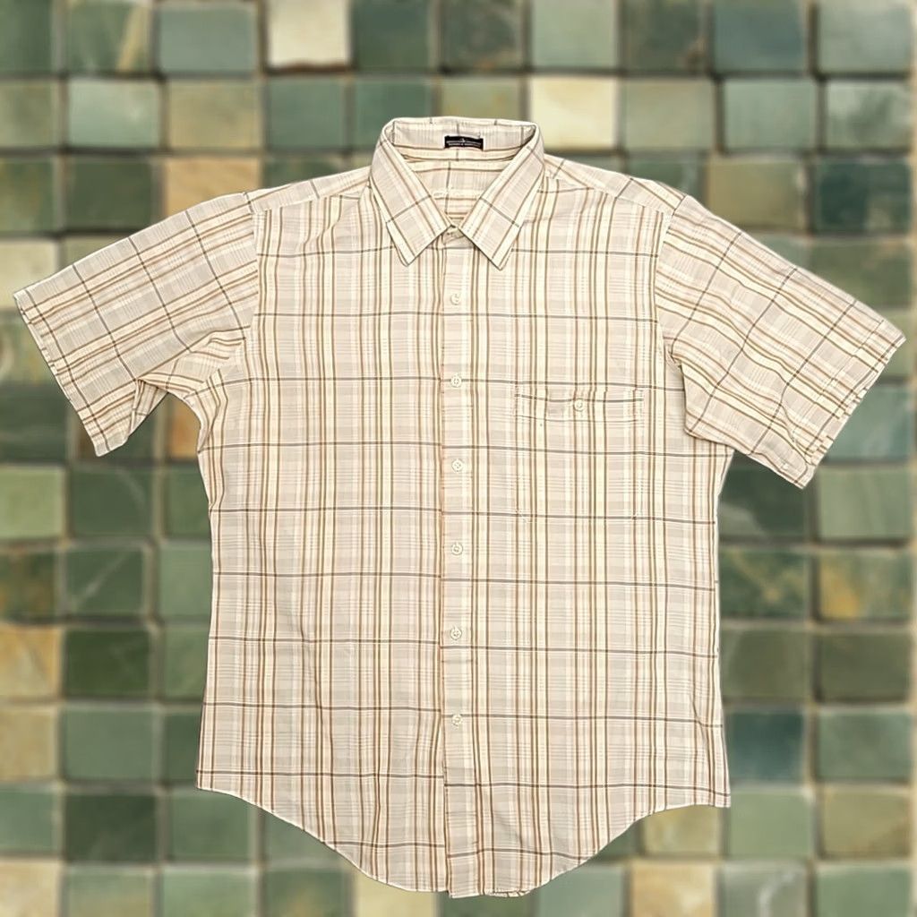 Cremieux VTG Hennessy Shirt Mens Large Brown Plaid Polyester Cotton Blend Short Sleeve Size US L / EU 52-54 / 3 - 1 Thumbnail