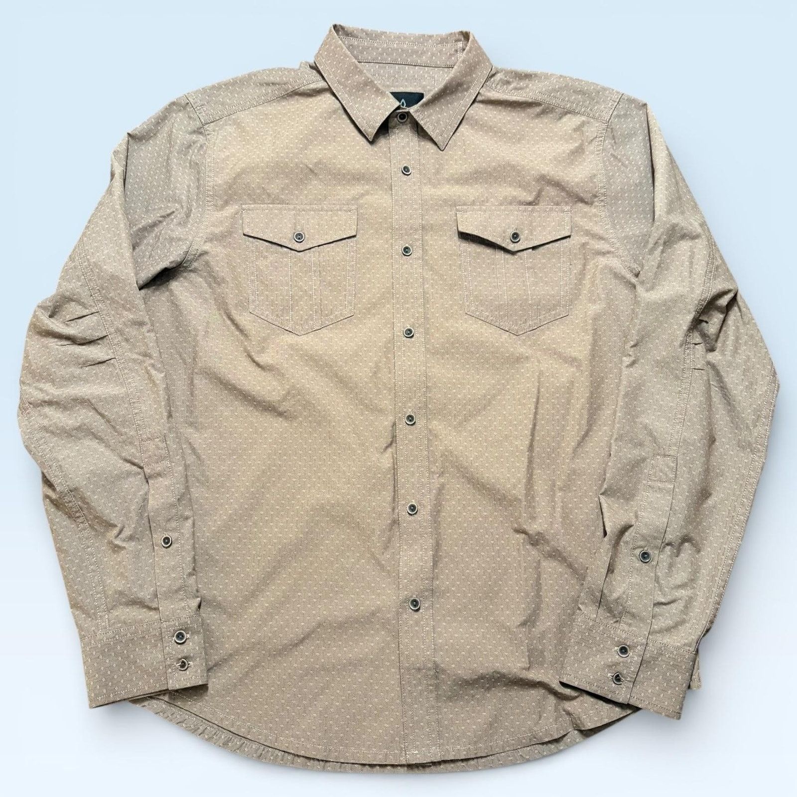 Prana PrAna Shirt Mens Medium Beige Geometric Print Button Front Size US M / EU 48-50 / 2 - 1 Thumbnail