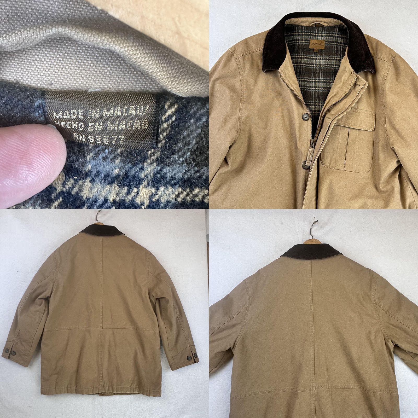 Vintage St. John's Bay Jacket Mens Large Canvas Barn Coat Leather Collar Plaid Lining Size US L / EU 52-54 / 3 - 8 Thumbnail