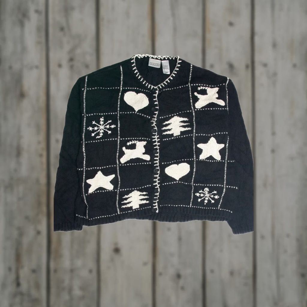 Liz Claiborne VINTAGE Liz Claiborne Cardigan Ugly Christmas Black Large Ladies Mens Womens XXL XL 59943 Ramie Cotton Christmas Cardigan Black Size L / US 10 / IT 46 - 1 Thumbnail